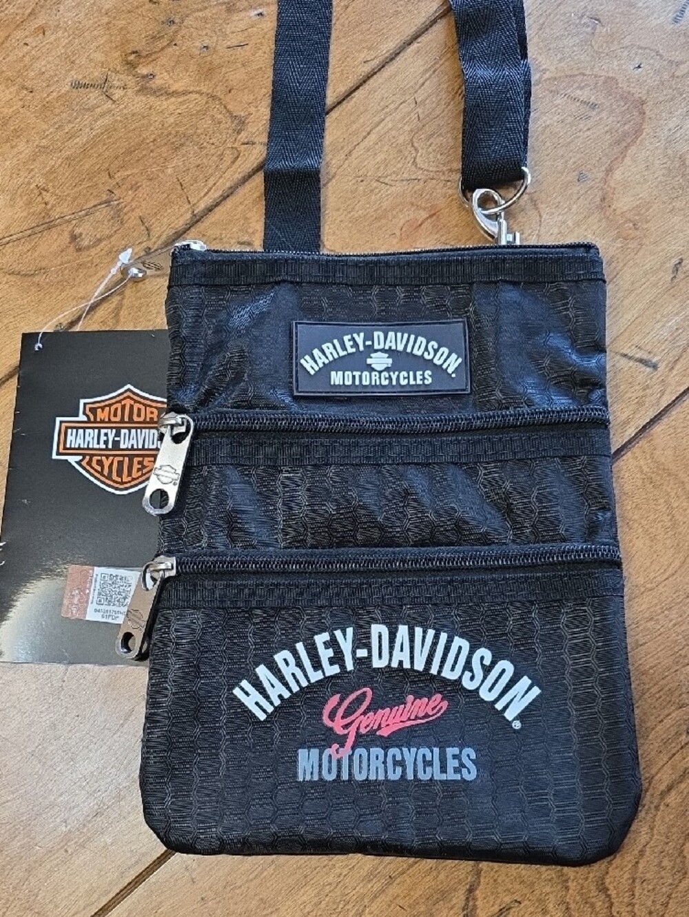Harley-Davidson Black Nylon Crossbody Pouch with Zip Pockets - Picture 2 of 3